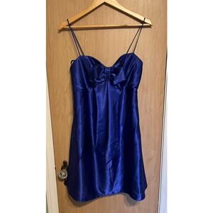 Jessica McClintock for Gunne Sacks Mini Dress Royal Blue Sz 7 Y2K Bow Prom Hoco